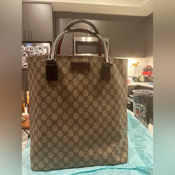 Auth GUCCI GG Shoulder Tote Bag PVC Leather Brown  1005a - Picture 4 of 15